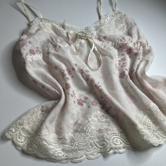 Lindex Lace Trim Floral Camisole White Pink Bow Coquette Ballet Cottage S/M - Picture 5 of 11